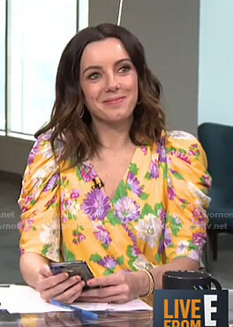 Melanie’s yellow floral wrap top on Live from E!