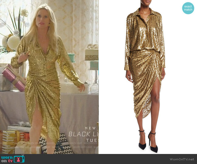 Metallic Cheetah Fil Coupe Shirt and Sarong Skirt by Michael Kors Collection worn by Alexis Carrington (Elaine Hendrix) on Dynasty