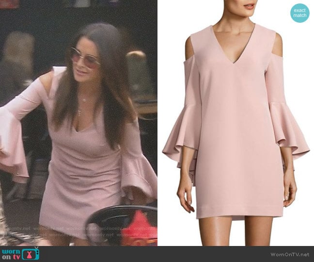 'Nicole' Cold-Shoulder Bell Sleeve Dress by Milly worn by Kyle Richards on The Real Housewives of Beverly Hills