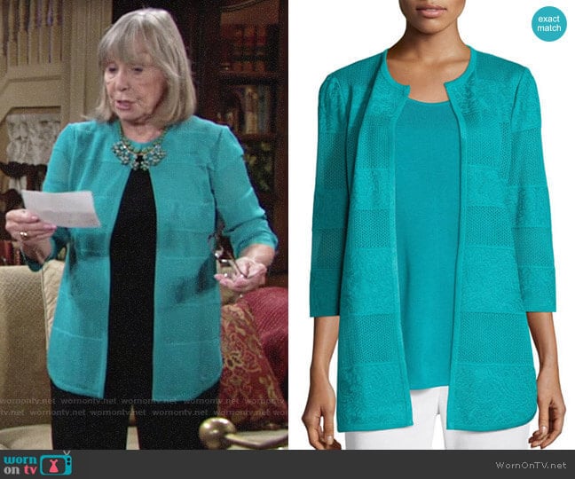 Misook Textured Lines Long Jacket worn by Dina Mergeron (Marla Adams) on The Young and the Restless