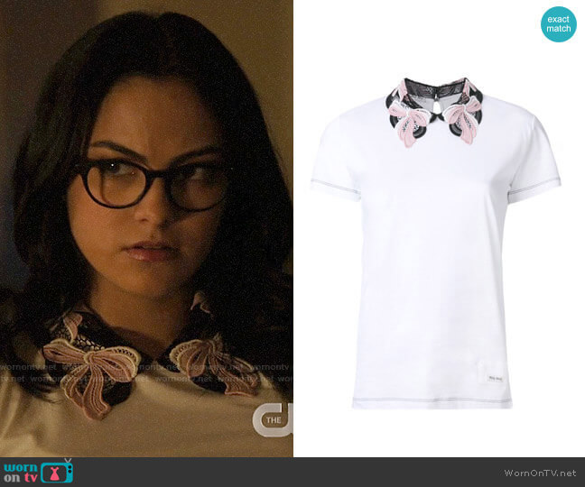 Miu Miu Embroidred Collar T-shirt worn by Veronica Lodge (Camila Mendes) on Riverdale