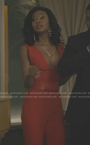 Monica’s red jumpsuit on Dynasty