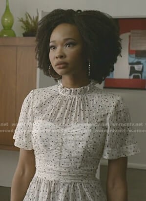 Monica’s white star print ruched top on Dynasty