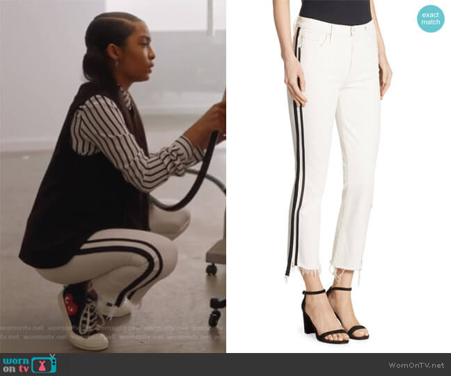 Insider Striped Cropped Step Hem Jeans by Mother worn by Zoey Johnson (Yara Shahidi) on Grown-ish