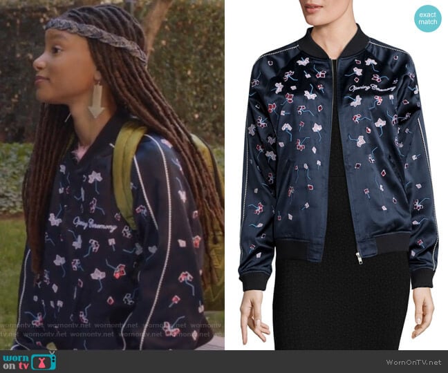 Embellished Silk Varsity Jacket by Opening Ceremony worn by Skylar Forster (Halle Bailey) on Grown-ish