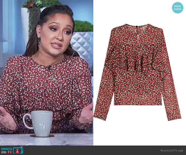 Ruffle Front Silk Chiffon Blouse by Philosophy Di Lorenzo Serafini worn by Adrienne Houghton on The Real