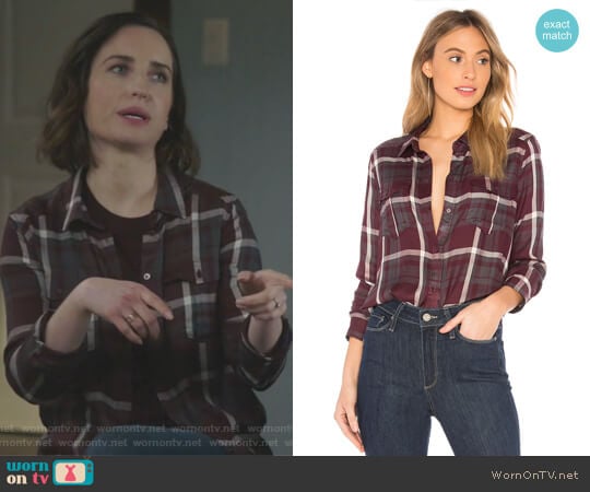 Mya Shirt in Dark Mauve Wine by Paige worn by Jennifer Short (Zoe Lister-Jones) on Life in Pieces