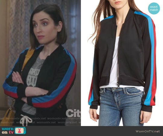 Crop Track Jacket by Pam & Gela worn by Jennifer Short (Zoe Lister-Jones) on Life in Pieces