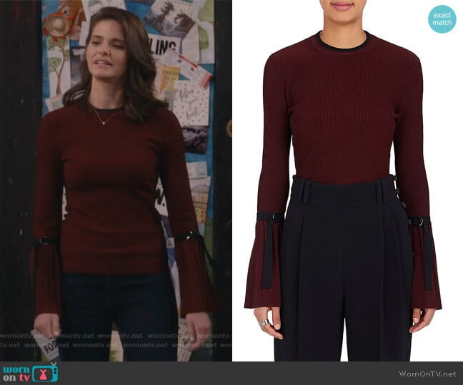 Flared-Sleeve Rib-Knit Sweater by Phillip Lim 3.1 worn by Leslie Curry (Lindsey Kraft) on Living Biblically