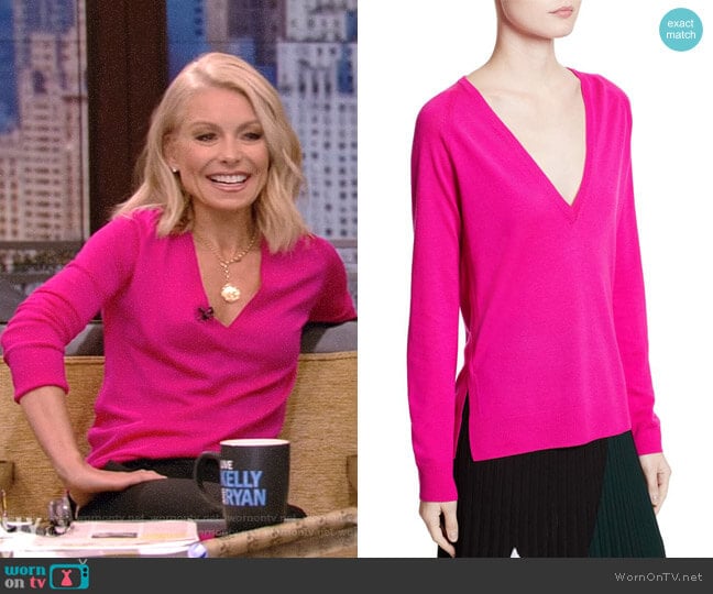 WornOnTV: Kelly’s pink v-neck sweater on Live with Kelly and Ryan ...