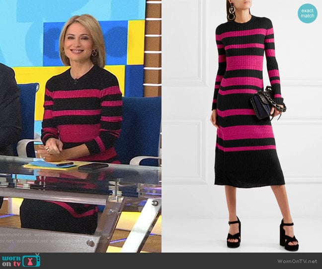 Stripe Cashmere, Wool & Silk Midi Dress by Proenza Schouler worn by Amy Robach on Good Morning America