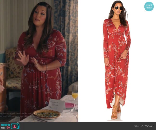 Long Sleeve Maxi Caftan dress by Rachel Pally worn by Colleen Brandon-Ortega (Angelique Cabral) on Life in Pieces