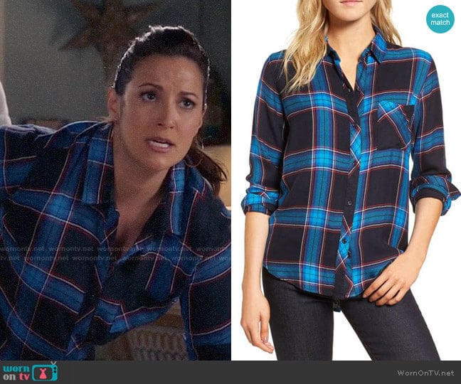 Rails Hunter Shirt in Azure Midnight Ruby worn by Colleen Brandon-Ortega (Angelique Cabral) on Life in Pieces