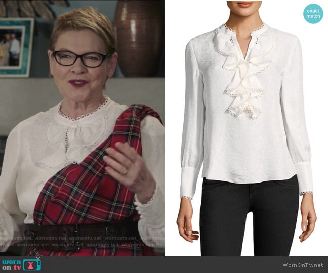 Silk Ruffle Blouse by Rebecca Taylor worn by Joan Short (Dianne Wiest) on Life in Pieces