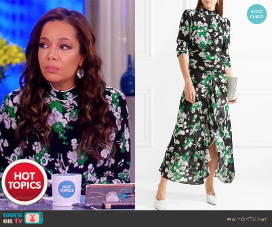 Lucy ruffled floral-print silk crepe de chine midi dress by Rixo London worn by Sunny Hostin on The View