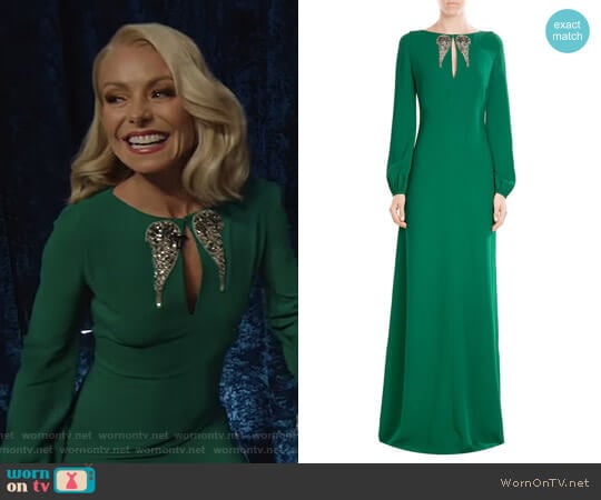 Floor Length Dress with Embellishment by Roberto Cavalli worn by Kelly Ripa on Live with Kelly and Mark