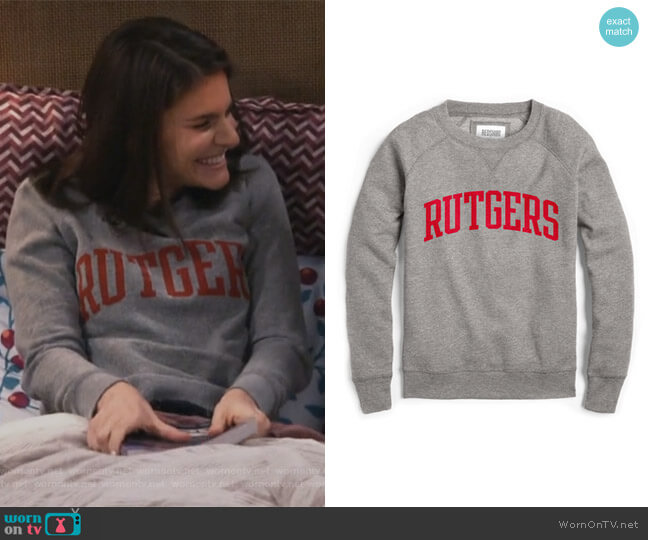 Red Shirt Raglan Crew by Rutgers worn by Leslie Curry (Lindsey Kraft) on Living Biblically