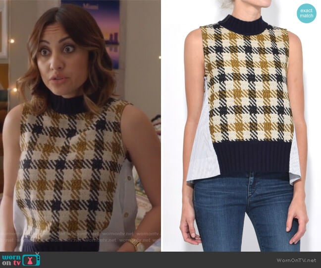 Houndstooth Wool Combo Vest in Check Multi by Sea worn by Ana Torres (Francia Raisa) on Grown-ish