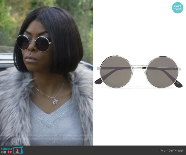 Round-frame silver-tone sunglasses by Saint Laurent worn by Cookie Lyon (Taraji P. Henson) on Empire