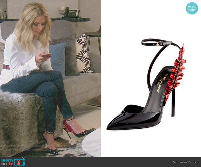 Patent Metallic-Ruffle Pump by Saint Laurent worn by Dorit Kemsley on The Real Housewives of Beverly Hills