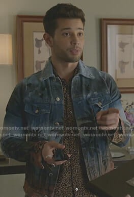 Sam's leopard print shirt and palm tree print denim jacket on Dynasty