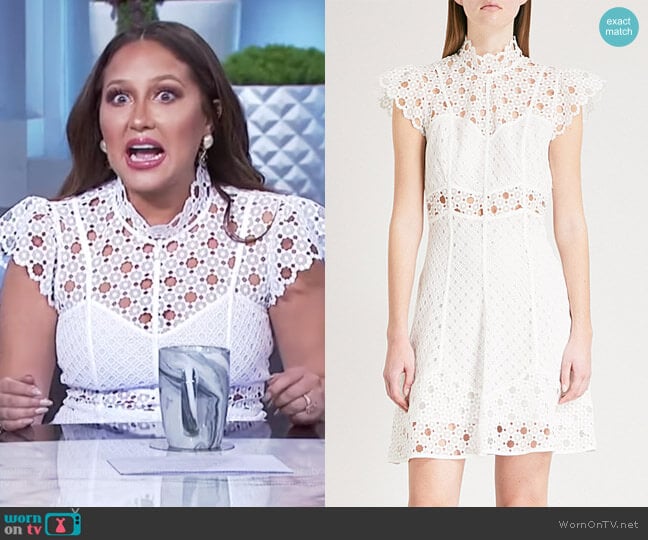 Cutout embroidered lace mini dress by Sandro worn by Adrienne Houghton on The Real