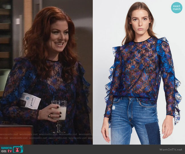 Top in Paisley Print Lace by Sandro worn by Grace Adler (Debra Messing) on Will and Grace