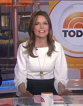 Savannah’s white ruched sleeve top on Today