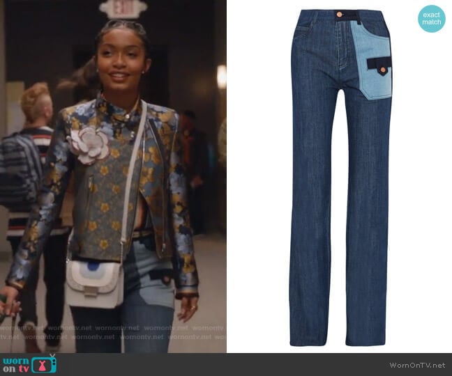 Patchwork Denim Wide-leg Jeans by See by Chloe worn by Zoey Johnson (Yara Shahidi) on Grown-ish