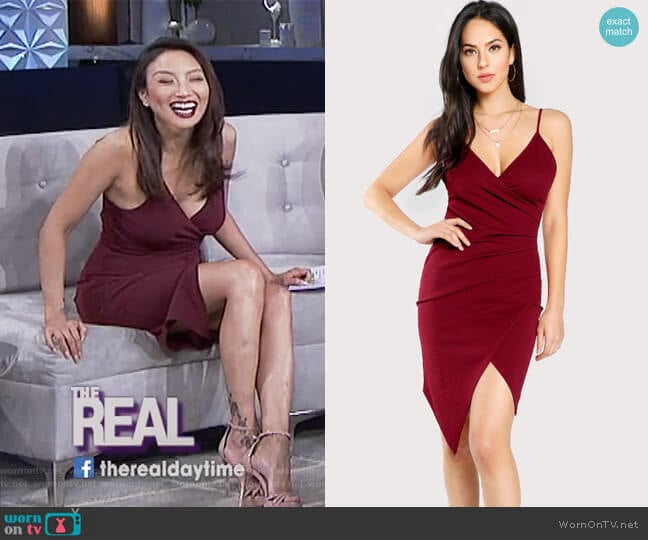 Ruched Overlap Form Fitting Cami Dress by Shein worn by Jeannie Mai on The Real