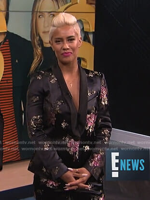 Sibley’s black floral blazer and pants on E! News