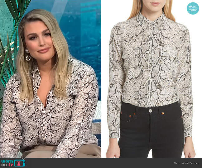 Slim Signature Python Print Silk Shirt by Equipment worn by Carissa Loethen Culiner on E! News