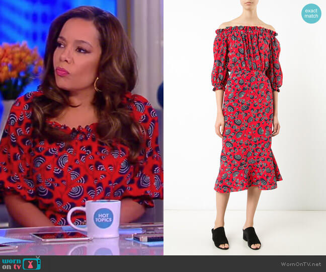 Off Shoulder Printed Dress by Saloni worn by Sunny Hostin on The View