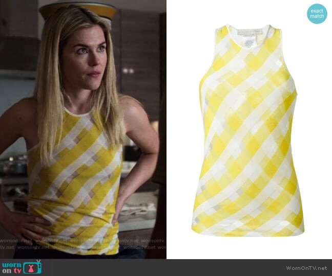 'Transparent Check' top by Stella McCartney worn by Trish Walker (Rachael Taylor) on Jessica Jones