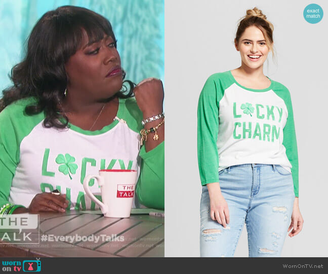 St. Patrick's Day Lucky Charm Short Sleeve Raglan Graphic T-Shirt by Grayson Threads at Target worn by Sheryl Underwood  on The Talk