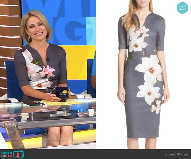 Floral Print Belted Body-Con Dress by Ted Baker worn by Amy Robach on Good Morning America