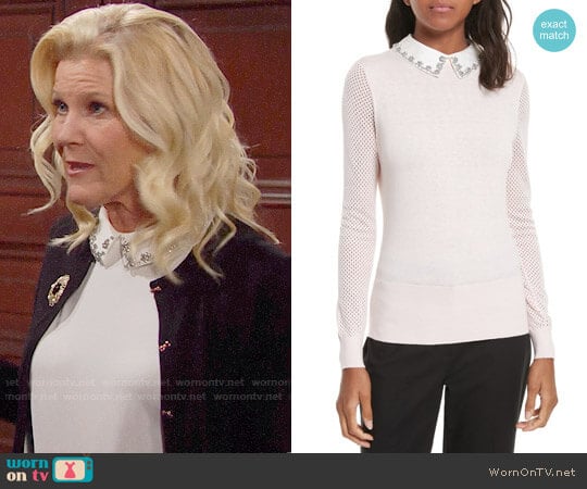 Ted Baker Braydey Embellished Collar Sweater worn by Pamela Douglas (Alley Mills) on The Bold and the Beautiful