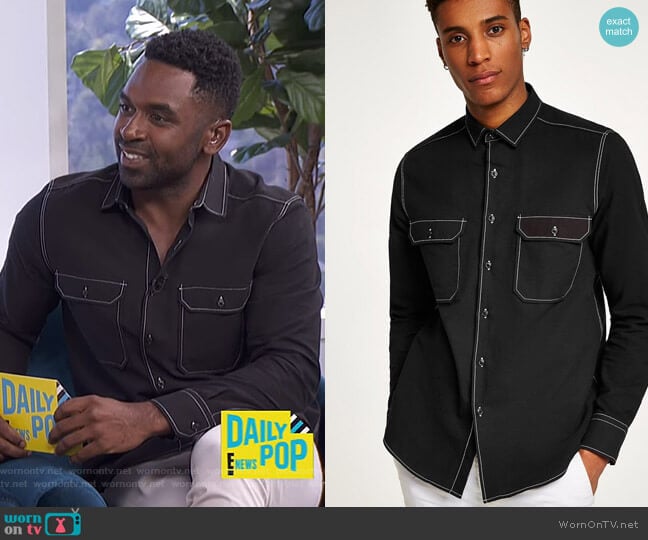 Black Top Stitch Shirt by Topman worn by Justin Sylvester on E! News