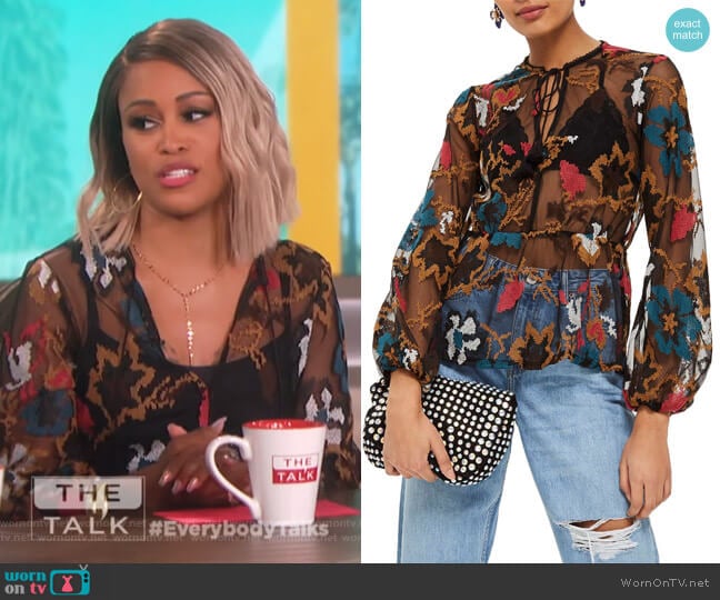 Embellished Mesh Top by Topshop worn by Eve on The Talk