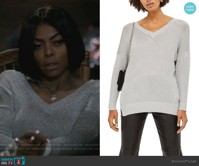 Metallic Longline V-Neck Sweater by Topshop worn by Cookie Lyon (Taraji P. Henson) on Empire