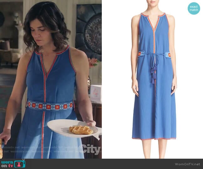 'Savannah' Cotton & Linen Midi Dress by Tory Burch worn by Heather Hughes (Betsy Brandt) on Life in Pieces