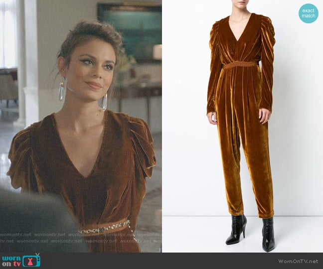 'Sabine' Jumpsuit by Ulla Johnson worn by Cristal Flores (Nathalie Kelley) on Dynasty