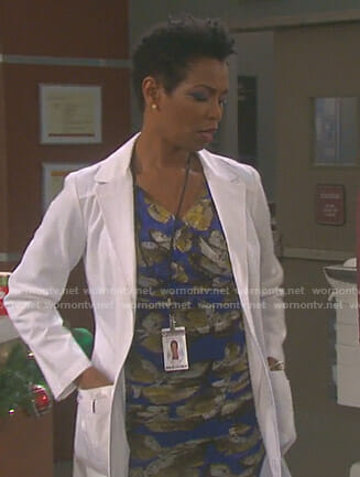 Valerie’s blue butterfly print dress on Days of our Lives