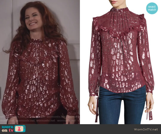 Brooks blouse by Veronica Beard worn by Grace Adler (Debra Messing) on Will and Grace