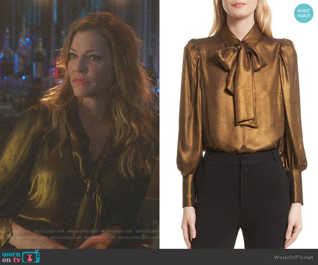 Voluminous Scarf Blouse by Frame worn by Charlotte Richards (Tricia Helfer) on Lucifer