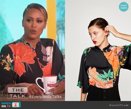 Wornontv Eves Black Floral Print Bodysuit On The Talk Eve Clothes And Wardrobe From Tv 1997