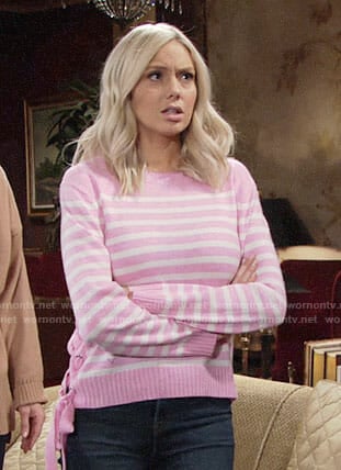 Abby’s pink striped sweater with lace-up side on The Young and the Restless