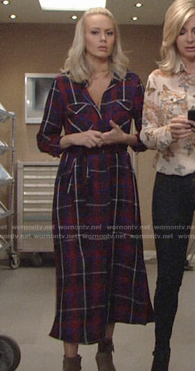 Abby’s plaid maxi shirtdress on The Young and the Restless