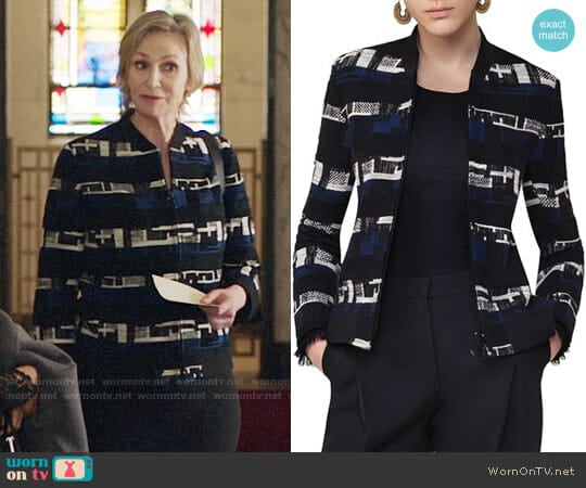 Akris Punto Zip-Up Tweed Bomber Jacket worn by Jane Lynch on The Good Fight