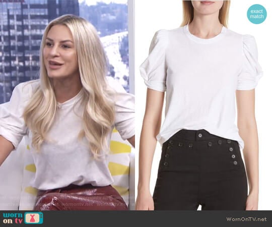 WornOnTV: Morgan’s white twisted sleeve t-shirt on E! News Daily Pop ...